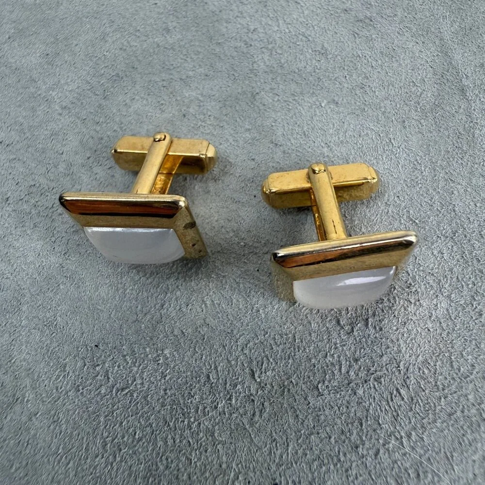 Vintage Anson MOP Square Cuff Links Gold Tone Mother of Pearl